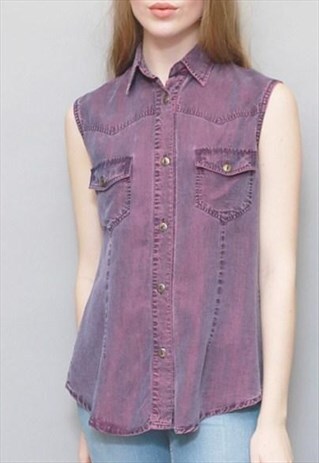 VINTAGE 1990'S BUTTON FRONT PINK WASH DENIM TOP