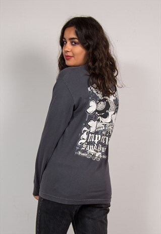 90'S GREY GRUNGE MOTORBIKE USA LONG SLEEVE T-SHIRT
