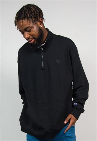 CHAMPION 90S BLACK QUARTER ZIP SWEATSHIRT
