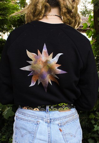 HANDPAINTED METALLIC SUN & CRESCENT MOON SWEATSHIRT