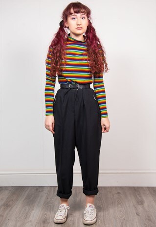 VINTAGE 90'S BLACK SMART HIGH WAIST TAPERED TROUSERS