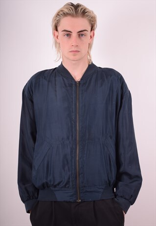 MENS VINTAGE SILK BOMBER JACKET SMALL BLUE 90S
