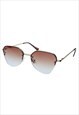 SEMI RIMLESS SUNGLASSES IN PALE GOLD FRAME WITH BROWN LENS