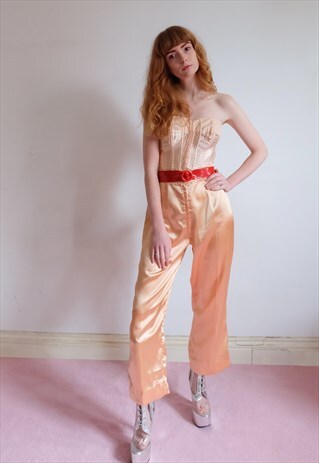 VINTAGE 90S SATIN HIGH WAISTED WIDE LEG TROUSERS FLARES