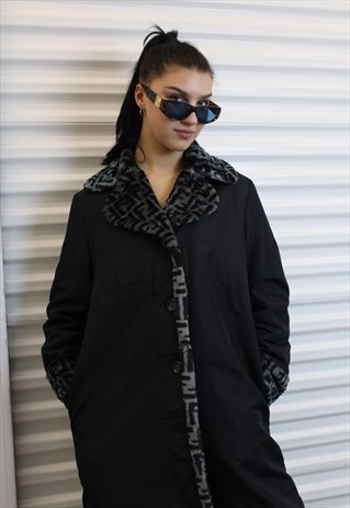 RARE FAUX FUR ZUCCA MONOGRAM TRENCH COAT JACKET