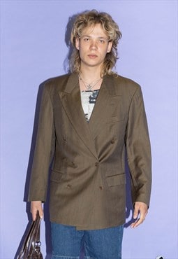90's Vintage oversized double breasted blazer in khaki brown