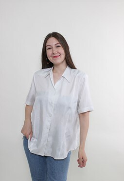 Vintage 90s white blouse, casual minimalist blouse