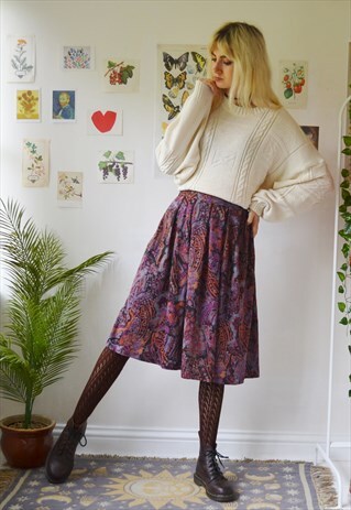 VINTAGE HIGH WAIST FLORAL MIDI SKIRT