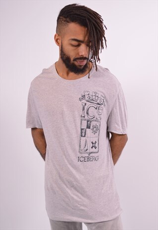 ICEBERG MENS VINTAGE T-SHIRT TOP MEDIUM GREY 90S