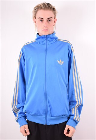 ADIDAS MENS VINTAGE TRACKSUIT TOP JACKET XL BLUE 90S