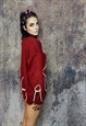 HEART SWEATER KNITTED GRUNGE JUMPER FLEECE PATCH TOP IN RED