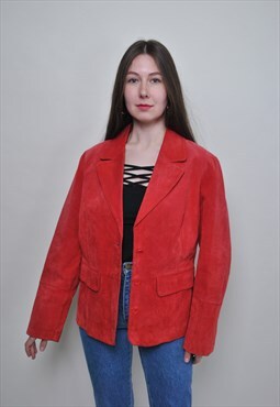 Vintage leather blazer, women leather spring jacket, 90s 