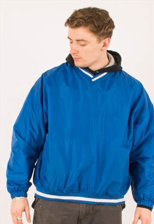 VINTAGE 90S BLUE CHAMPION PULLOVER ANORAK WINDBREAKER JACKET