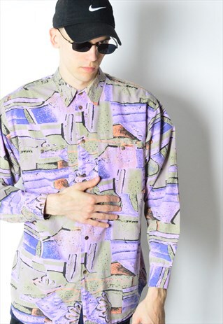 VINTAGE 90S PURPLE ABSTRACT LONG SLEEVE SHIRT