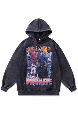 Anime hoodie vintage wash pullover Japanese cartoon jumper