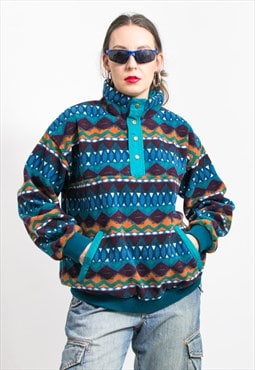 Vintage Fleece sweatshirt warm ski top aztec pattern