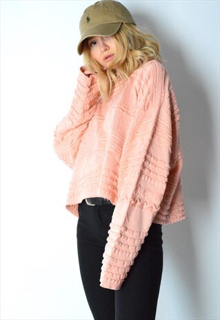 REWORKED VINTAGE 90S PASTEL PEACH PINK CROPPED JUMPER