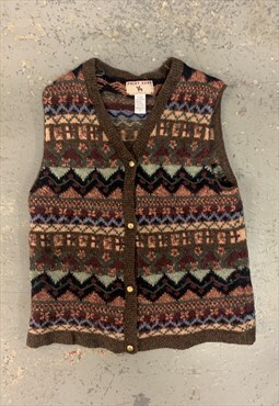 Vintage Sweater Vest Button Up Cardigan Patterned Knit