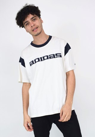 VINTAGE 90'S ADIDAS WHITE & NAVY T-SHIRT