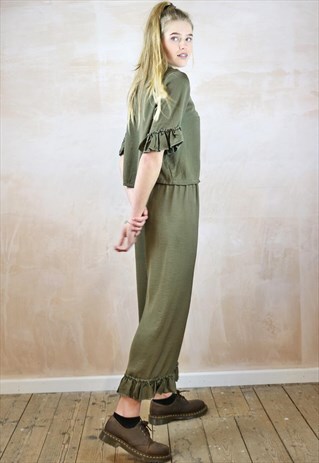 GREEN SILKY FRILL CO-ORDINATES