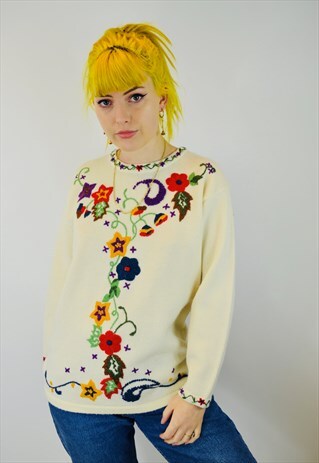 VINTAGE CHUNKY COLOURFUL FLORAL BOHO JUMPER