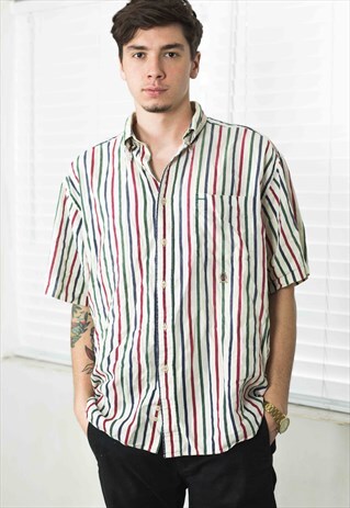 VINTAGE TOMMY HILFIGER REGATTA STRIPED SHIRT LOGO 90S L 8.7