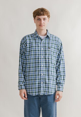 Vintage Lee Checkered Blue Long Sleeve Cotton Shirt M