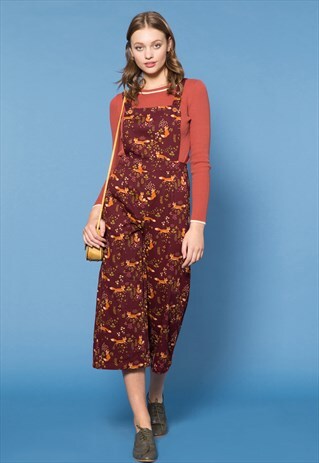 MAROON FOX PRINT OVERALLS