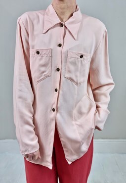Vintage 90's Pale Pink Pointed Collar Fit and Flare Shirt