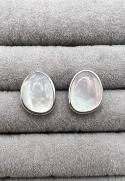 Vintage 925 sterling Silver Earrings mother of pearl gem