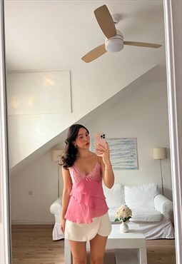 Vintage beautiful shirt blouse in pink with lace 