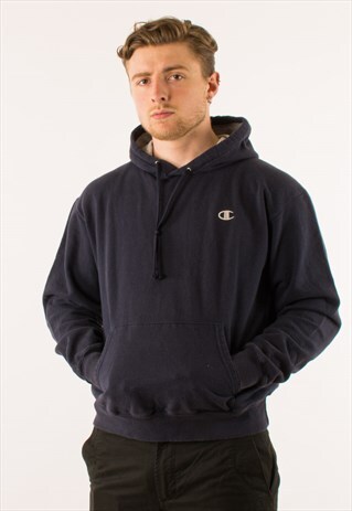 VINTAGE 90S NAVY CHAMPION HOODIE PULLOVER LARGE