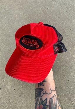Vintage 90s Von Dutch Corduroy Embroidered Hat Cap