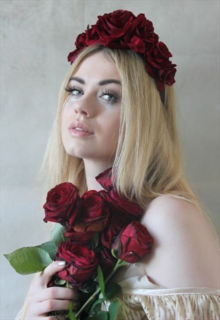MAROON VELVET ROSE HEADBAND