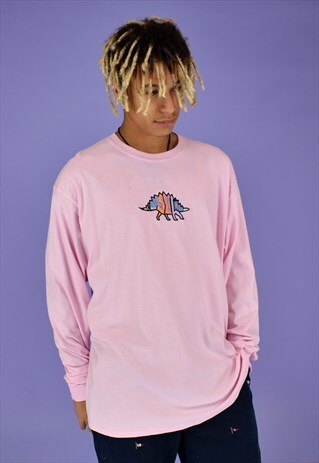 G&G UNISEX BABY PINK PASTEL DINO L/S CUFFED TEE