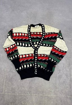 Vintage Abstract Knitted Cardigan Patterned Grandad Sweater