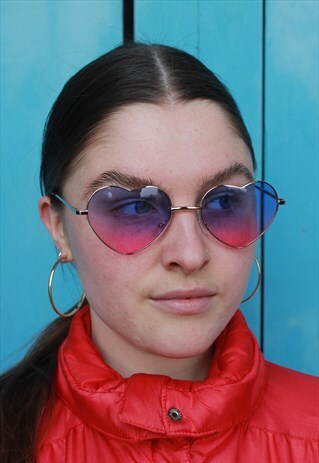 PURPLE PINK OMBRE HEART SHAPE FESTIVAL SUNGLASSES