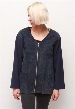 VINTAGE 90' AMAZING NAVY BLUE SUEDE JACKET