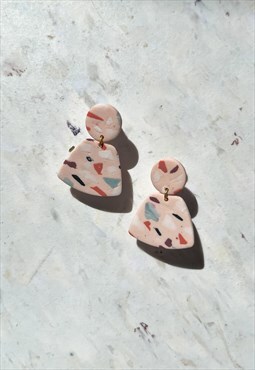 Handmade Pink Terrazzo Dangle Earrings Modern Hypoallergenic