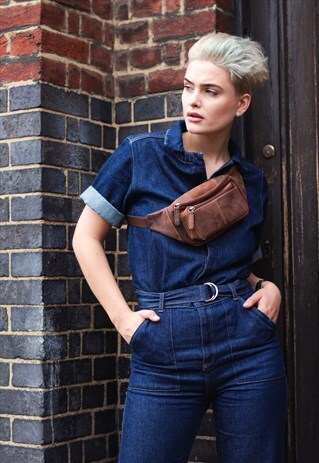LEATHER BUMBAG IN BROWN CROSS BODY FANNY PACK
