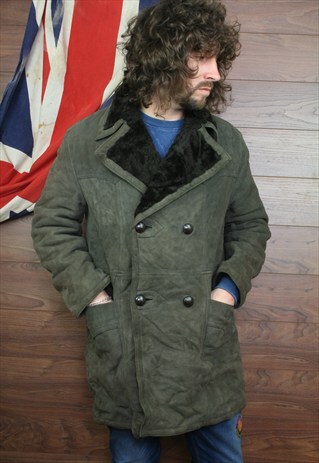 VINTAGE SUEDE,SHEEPSKIN SHEARLING BORG LINED COAT ,XL