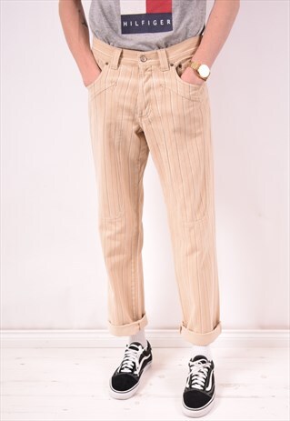 JECKERSON MENS VINTAGE TROUSERS W33 L31 BEIGE STRIPES 90S