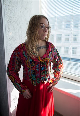 VINTAGE 70'S MULTICOLOUR PATTERNED DOUBLE BREASTED CROP TOP