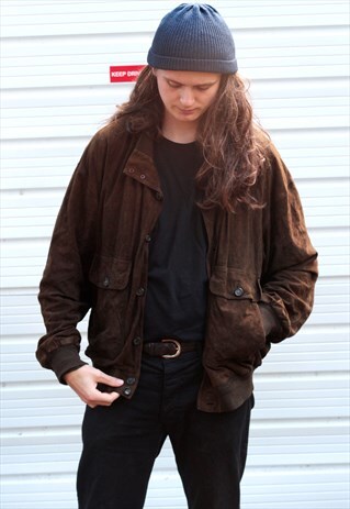 1980'S VINTAGE CHOCOLATE BROWN SUEDE BOMBER JACKET