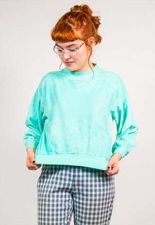 VINTAGE 90'S VELVET TURQUOISE CROPPED JUMPER