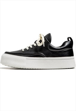 Faux leather sneakers chunky sole skate shoes in black