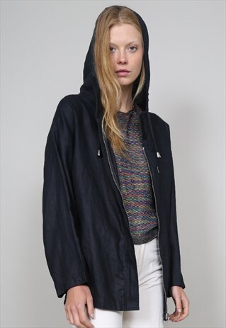 VINTAGE 90'S VALENTINO NAVY LIGHTWEIGHT HOODED PARKA