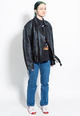Vintage 90s leather biker jacket in black