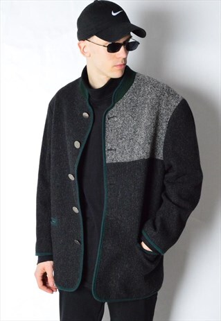 VINTAGE 60S GREY COLOUR BLOCK WOOL BLEND JACKET