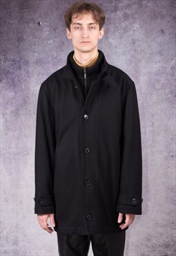 90s coat with double opening, in casual style, black color 